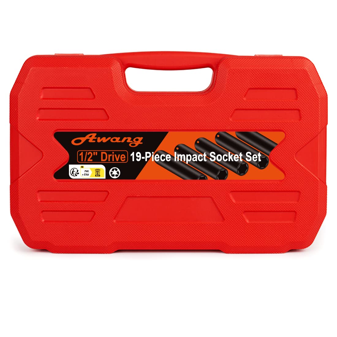 Awang Kraft, set di dadi per avvitatore a percussione, 1/2", 8-24 mm, con asta di prolunga da 5,10", 1/4 Adatper, 19 pezzi
