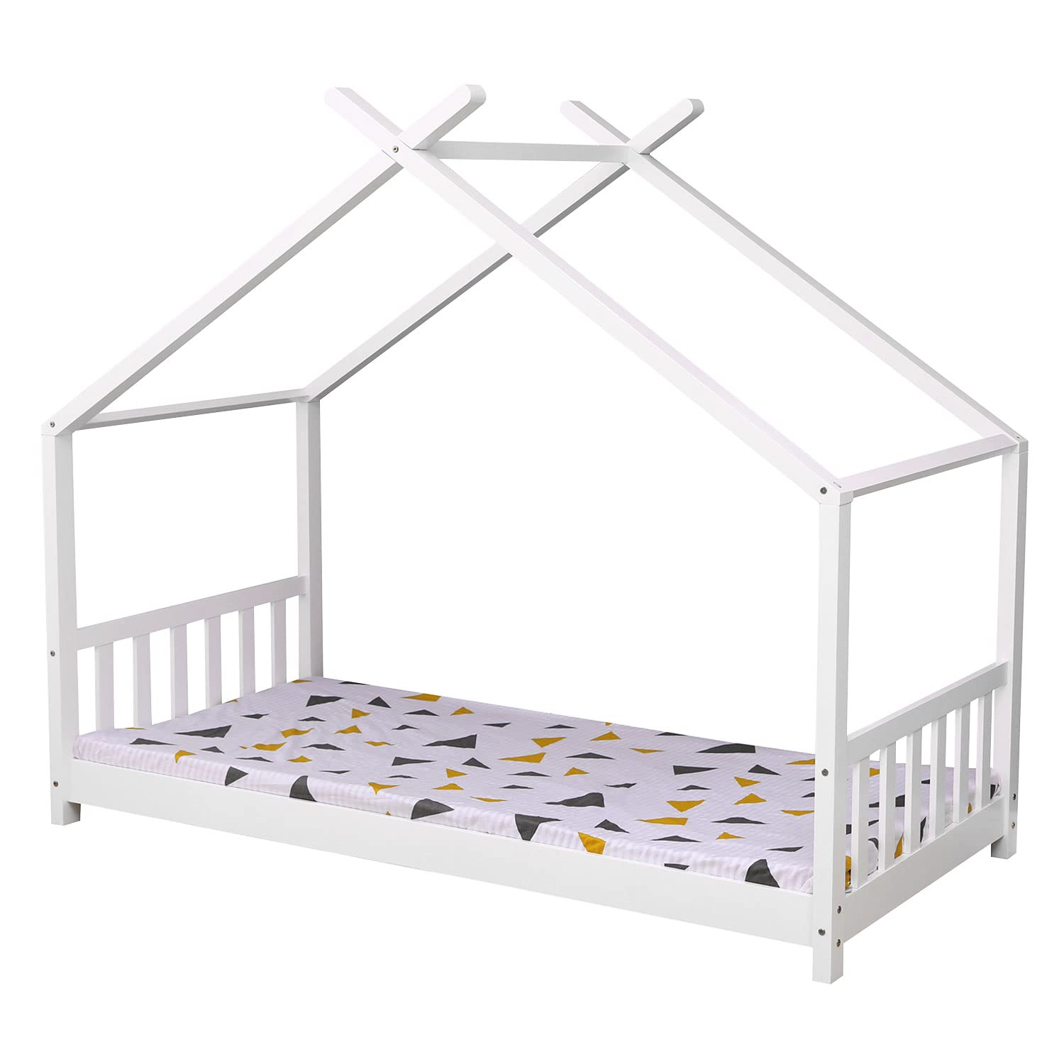 Happy Garden Lit cabane Enfant 190 x 90 cm en Bois de pin Blanc, avec sommier, tête et Pied de lit, Gaspard