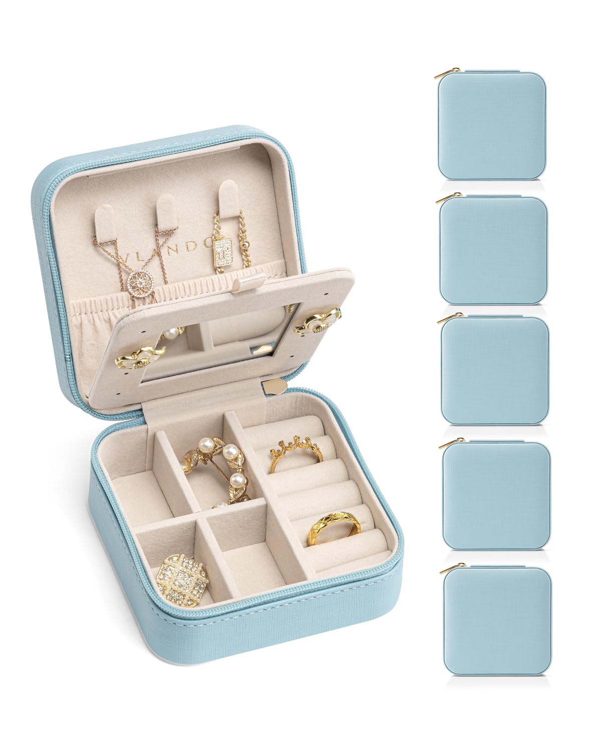 VlandoVlando Travel Jewelry Box, Small Jewelry Travel Organizer Case for Girls Women - Blue Mirror*6 pack