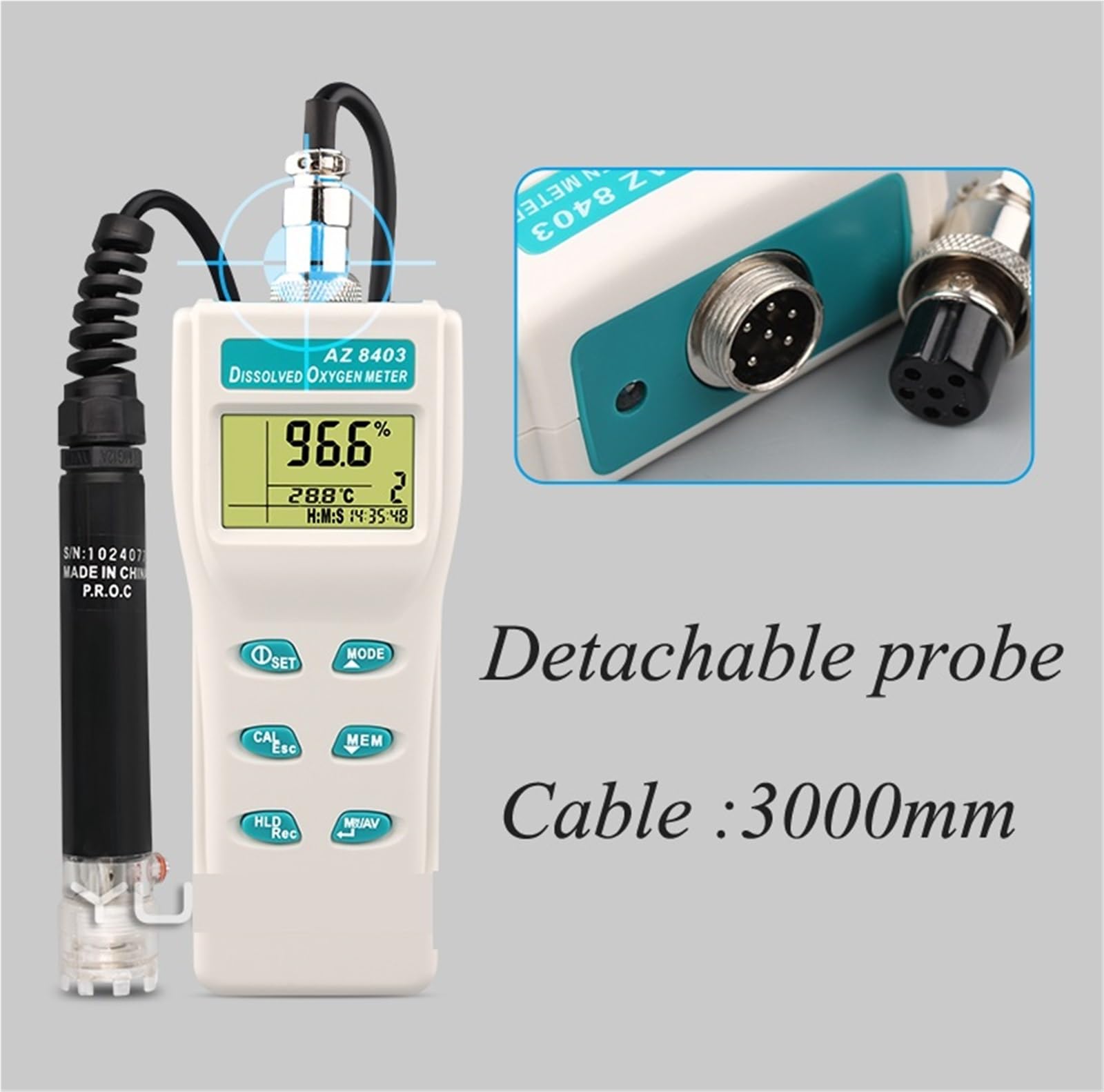 Detector de oxígeno disuelto, medidor portátil for acuicultura, analizador probador calidad del agua AZ8403 Alto rendimiento
