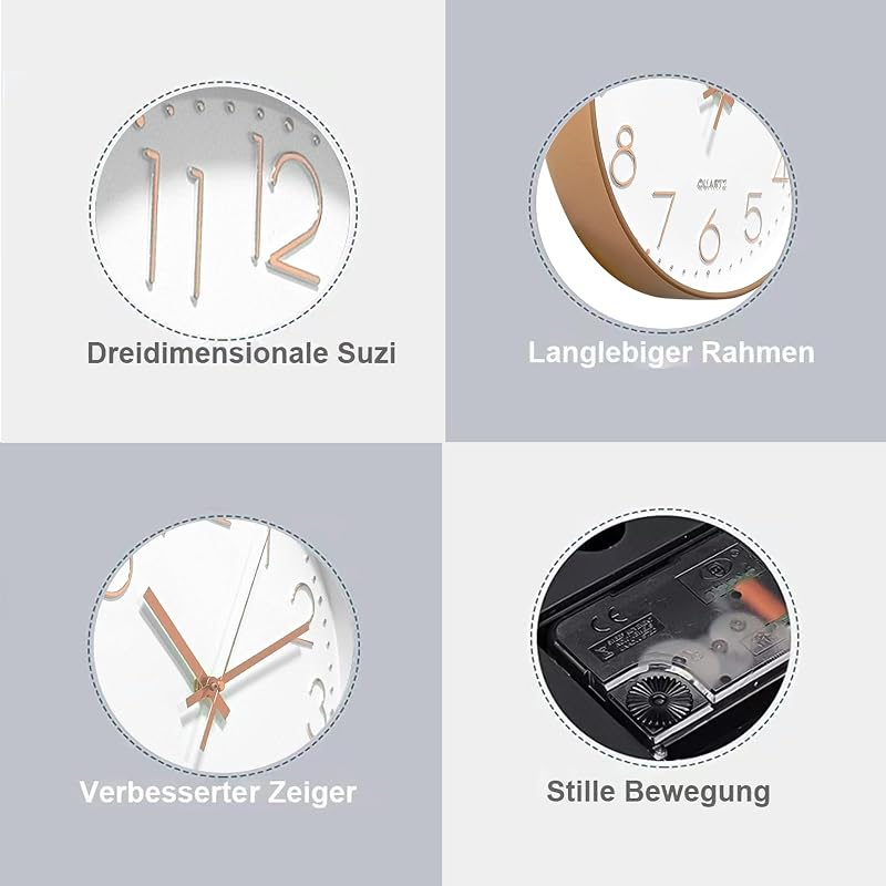 Chedin 30 cm Csendes Falióra Modern Kvarckristály Fehér-Rozéarany Gyermek - White/Rose Gold