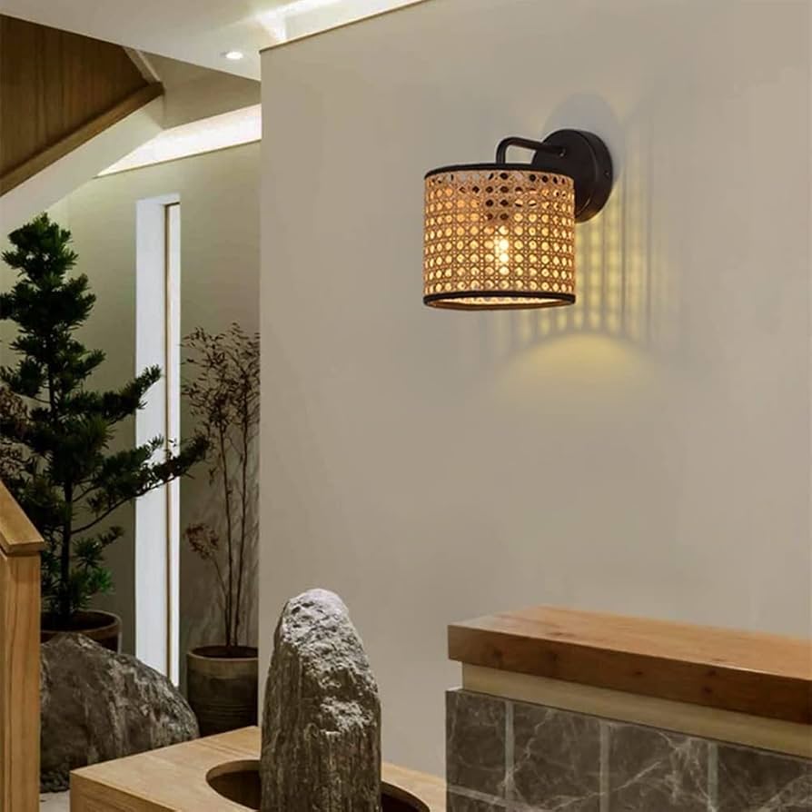 Amazon.co.jp : ラタン ウォールライト レトロ ブラック 壁