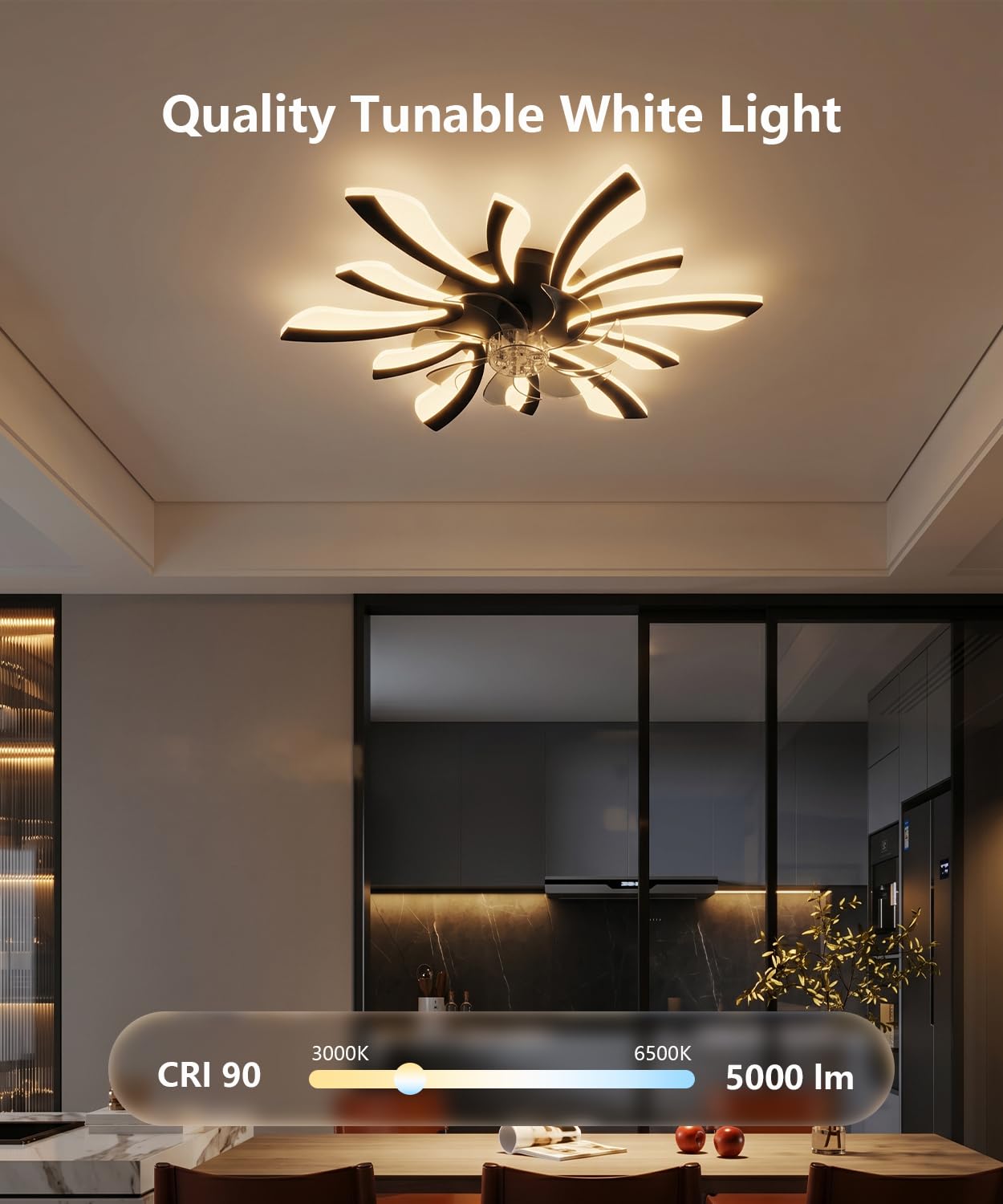 LJX Lampadario con Ventilatore da Soffitto con Telecomando DC Plafoniera con Ventilatore Led Soffitto Silenzioso Dimmerabile Estate e Inverno Cucina Camera da Letto, Nero