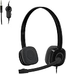 Logitech H151 Wired Headphones, Stereo Analog Headphones with Rotating Noise Cancelling Microphone, 3.5mm Audio Jack, Online Controls, PC/Mac/Laptop/Tablet/Smartphone - Black