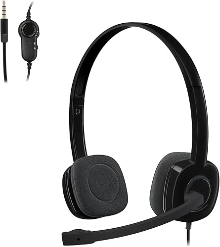 Logitech H151 Wired Headset, Analog Stereo Headphones with Rotating Noise-Cancelling Microphone, 3.5 mm Audio Jack, in-Line Controls, PC/Mac/Laptop/Tablet/Smartphone - Black