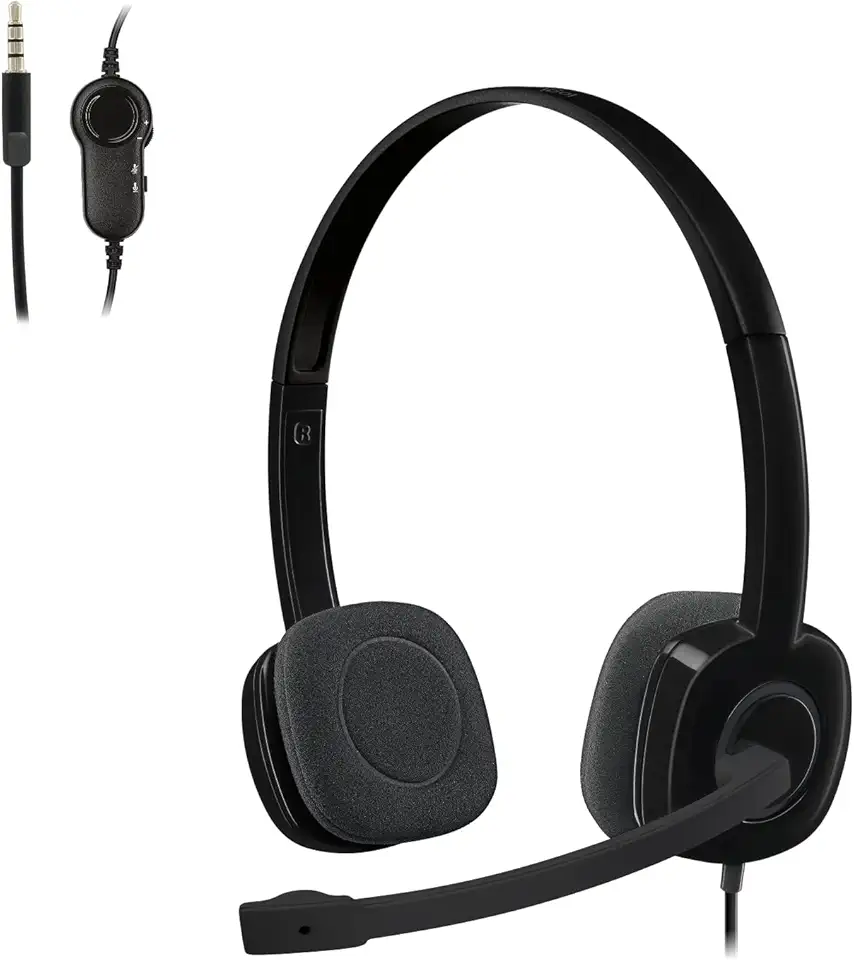 Headset com fio Logitech H151 com Microfone com Redução de Ruído e Conexão 3,5mm