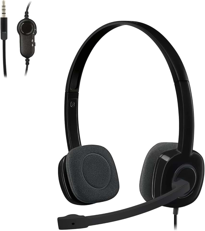 Headset com fio Logitech H151 com Microfone com Redução de Ruído e Conexão 3,5mm