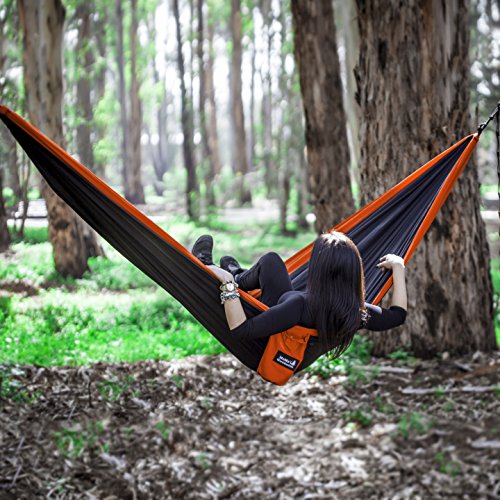 Lightweight Double Camping Hammock - Adjustable Tree Straps & Ultralight Carabiners Included - Two Person Best Portable Parachute Nylon Hammocks For Hiking, Backpacking, Travel & Backyard - Easy Setup #TOP3