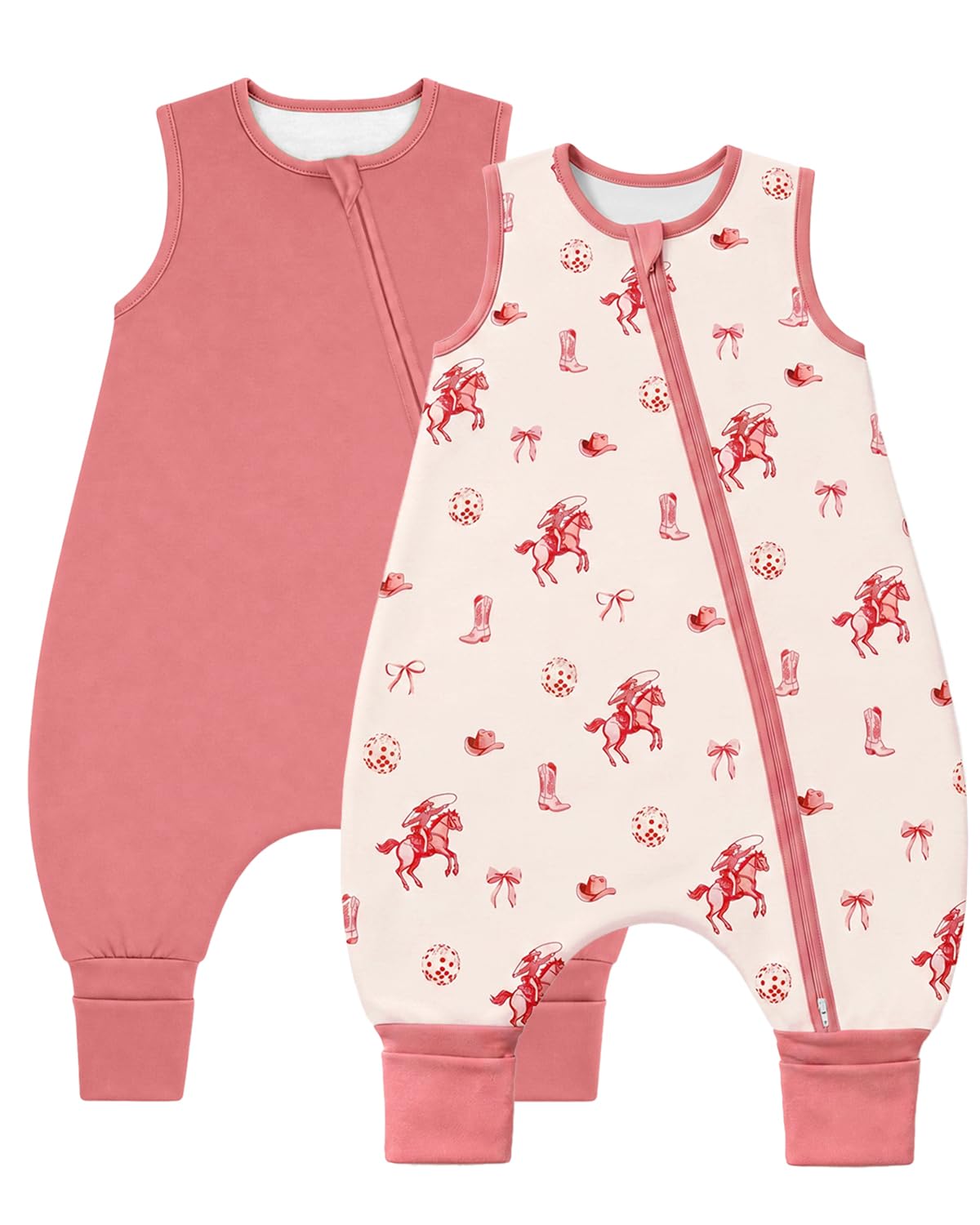 WYTbaby Baby Sleeping Bag with Legs, 0.5 Tog 100% Cotton Sleep Sack, Toddler Soft Sleep Bag with Feet Pink Bow 2-3 Years