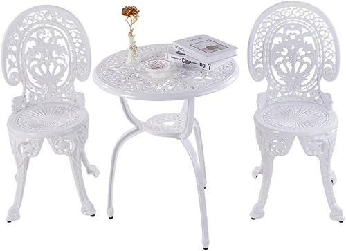 KAI LI Juego de 3 piezas de muebles de patio de aluminio fundido para patio, jardín al aire libre, mesas y sillas a prueba de óxido, juego de bisrto