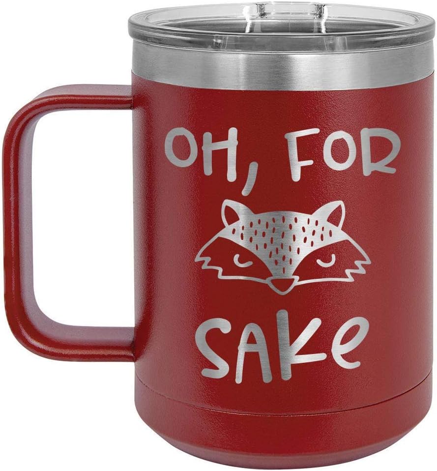 OH FOR FOX SAKE Red 15 oz Coffee Cup w/Slide Top Lid | Insulated Travel Coffee Mug | Birthday Or Christmas Gift Ideas From Women or Men | Compare To Yeti Rambler | ONLYGIFTS.COM
