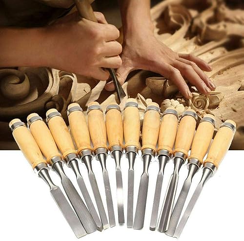 Miniatura 8 de Juego de 12 piezas profesional de tallado de madera afilado cincel de mano herramientas de bricolaje de 8 pulgadas, gubias de carpintería para