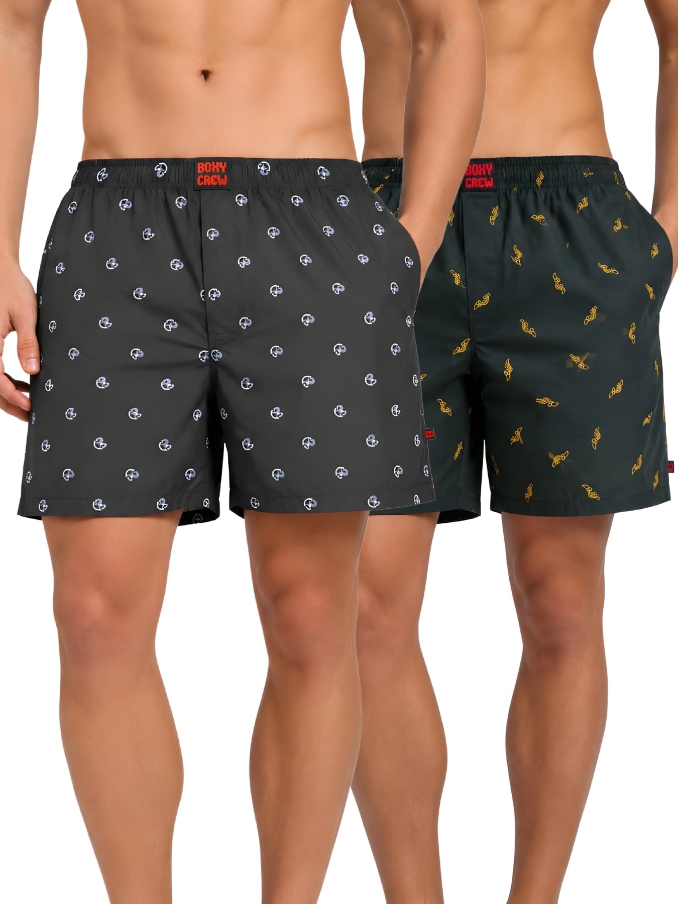 Men Boxer Shorts Pack of 2, 100% Cotton Woven Boxers, Navy Blue & Dark Teal, Printed Designs, Dual Side Pockets, No-Marks Inner Elastic Waistband, Relaxed Fit Lounge & Sleep Shorts-image-22
