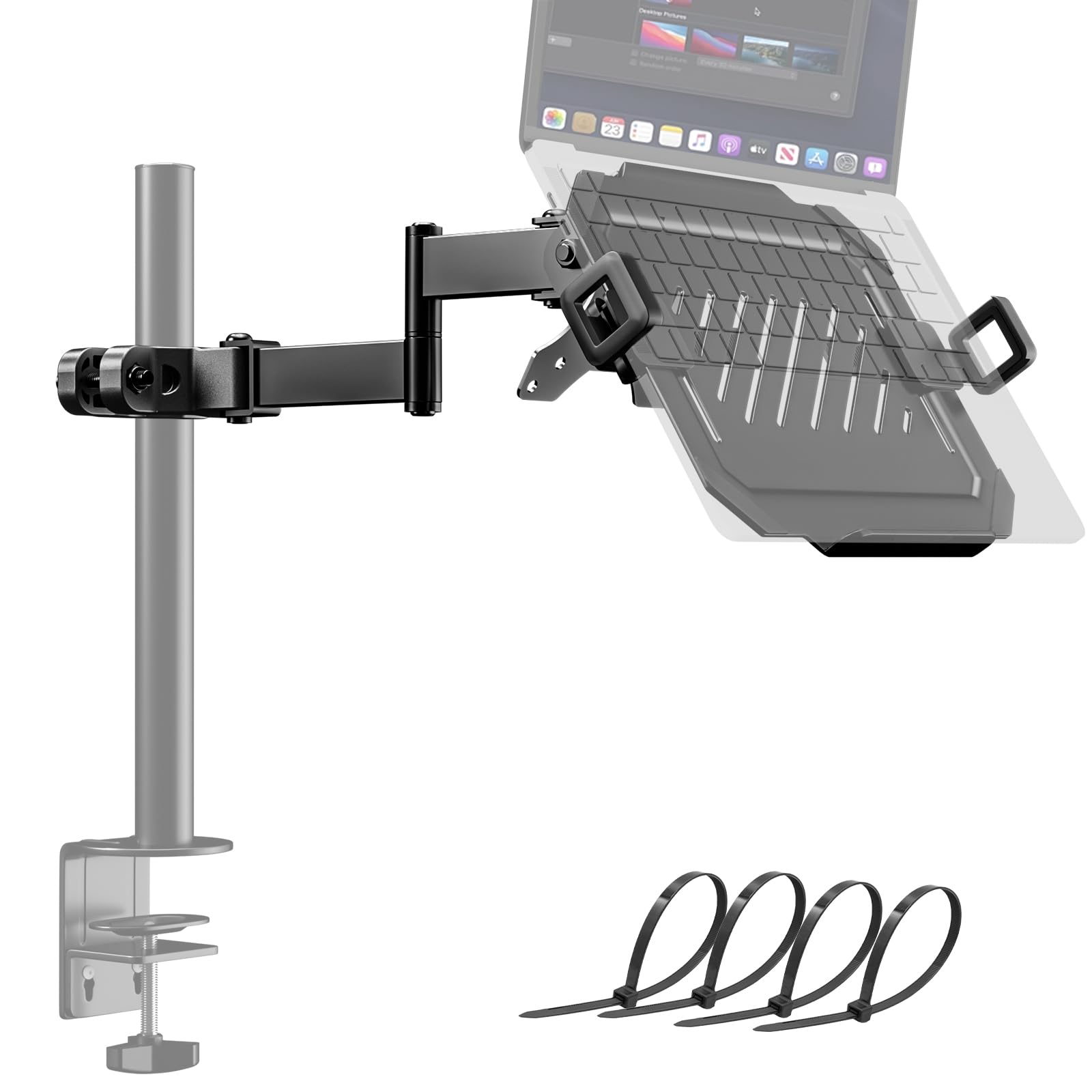 PUTORSEN Monitorarm met laptophouder voor 17 tot 32 inch LCD LED-scherm en tot 17 inch notebook, 55,5 cm hoogteverstelling (staaf van 30,8 cm), kantelen, pannen en roteren