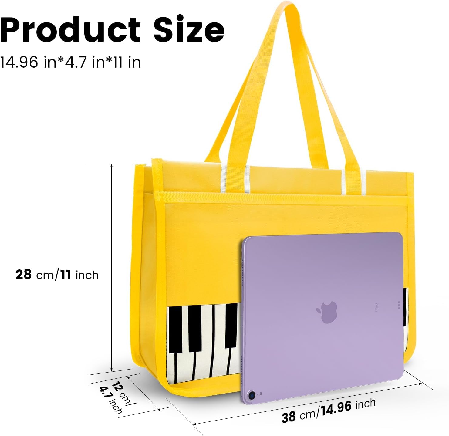 KingPoint Tote bab Piano Key Music Note Handbag Music Theme Tote Bag Music Shoulder Bag Multipurpose Bag for Shopping-Yellow Piano Keys - Image 3