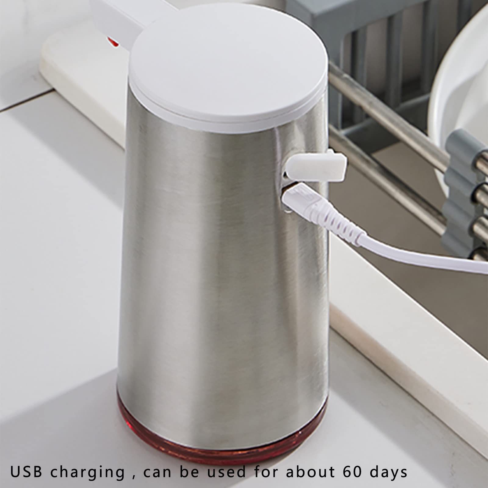 Dispenser Sapone Automatico, Dispenser Sapone Bagno 300ml Ricaricabile, Dispenser Sapone Cucina Non Touch, Dispenser Detersivo Lavatrice con Sensore IPX4 Impermeabile USB Ricaricabile