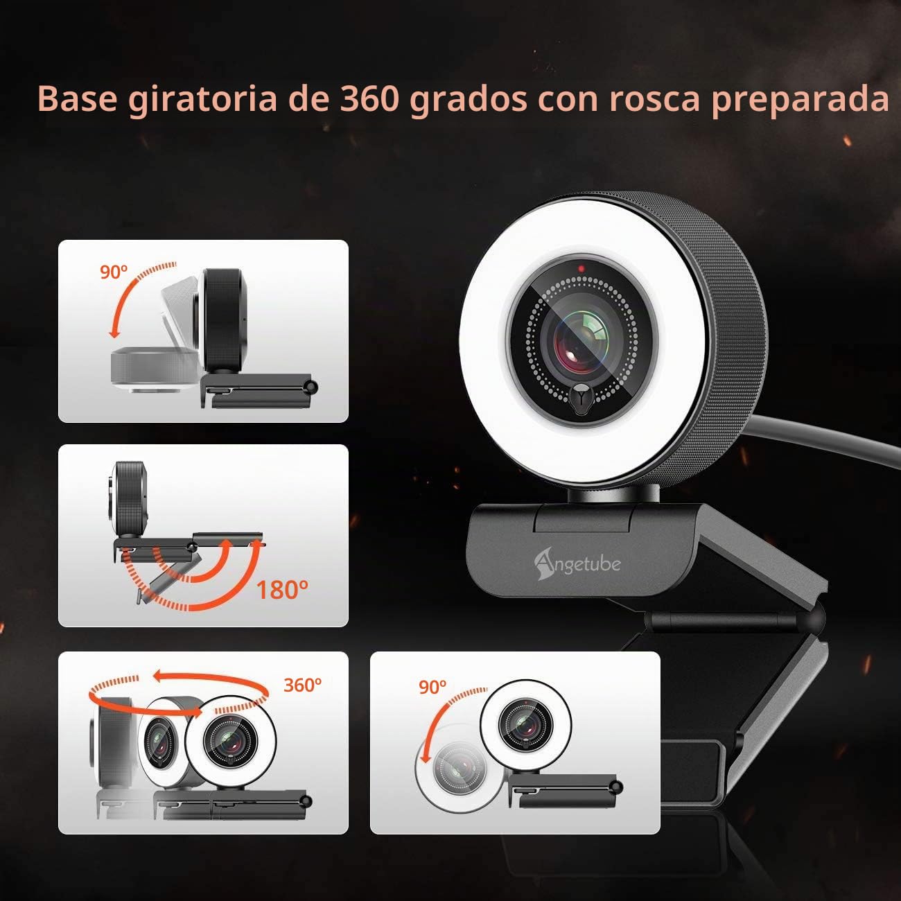 Angetube Streaming HD Webcam 1080P con luz de Anillo, 967 USB PC Cámara de Enfoque automático con micrófono Dual, cámara de Video para Mac Windows Laptop Conferencias Gaming Xbox Skype OBS Xsplit