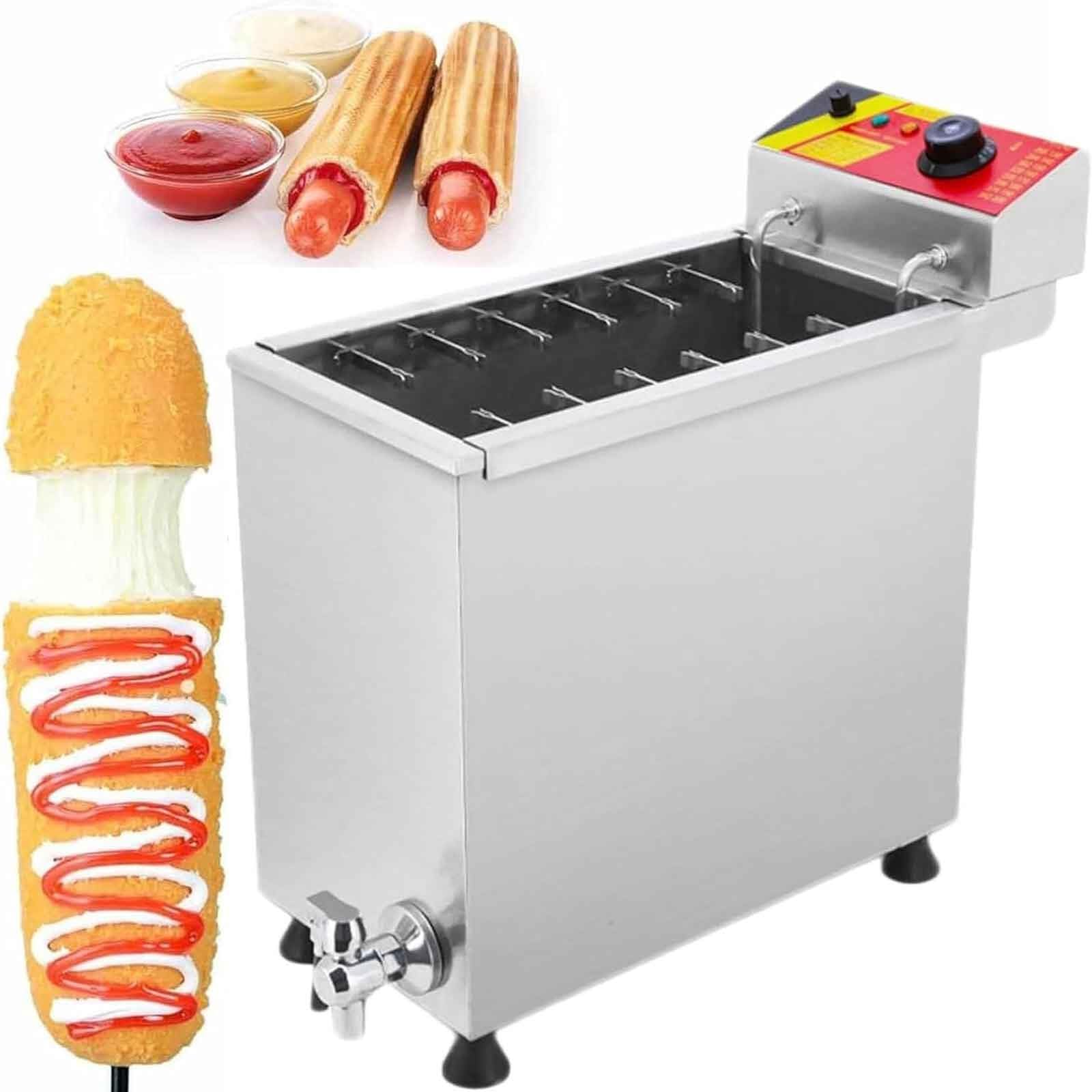 Friggitrice elettrica Professionale per Hot Dog, Macchina per Hot Dog e Bastoncini di Waffle in Acciaio Inox con 12 Ganci, Grande capacità per ristoranti e Uso Dom,