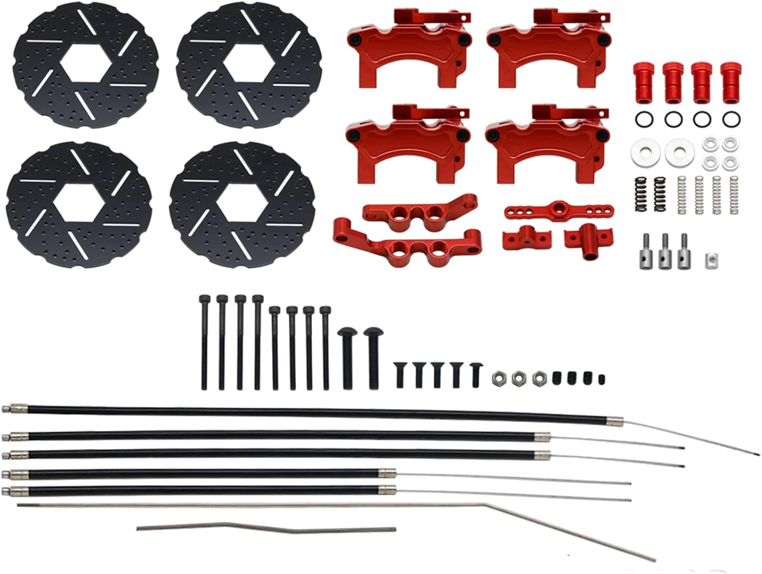 FLMLF Front Rear Cable Brake System Wire Brakes Kit for 1/5 HPI ROFUN BAHA ROVAN KM Baja 5B 5T 5SC Rc Car Parts (Red)