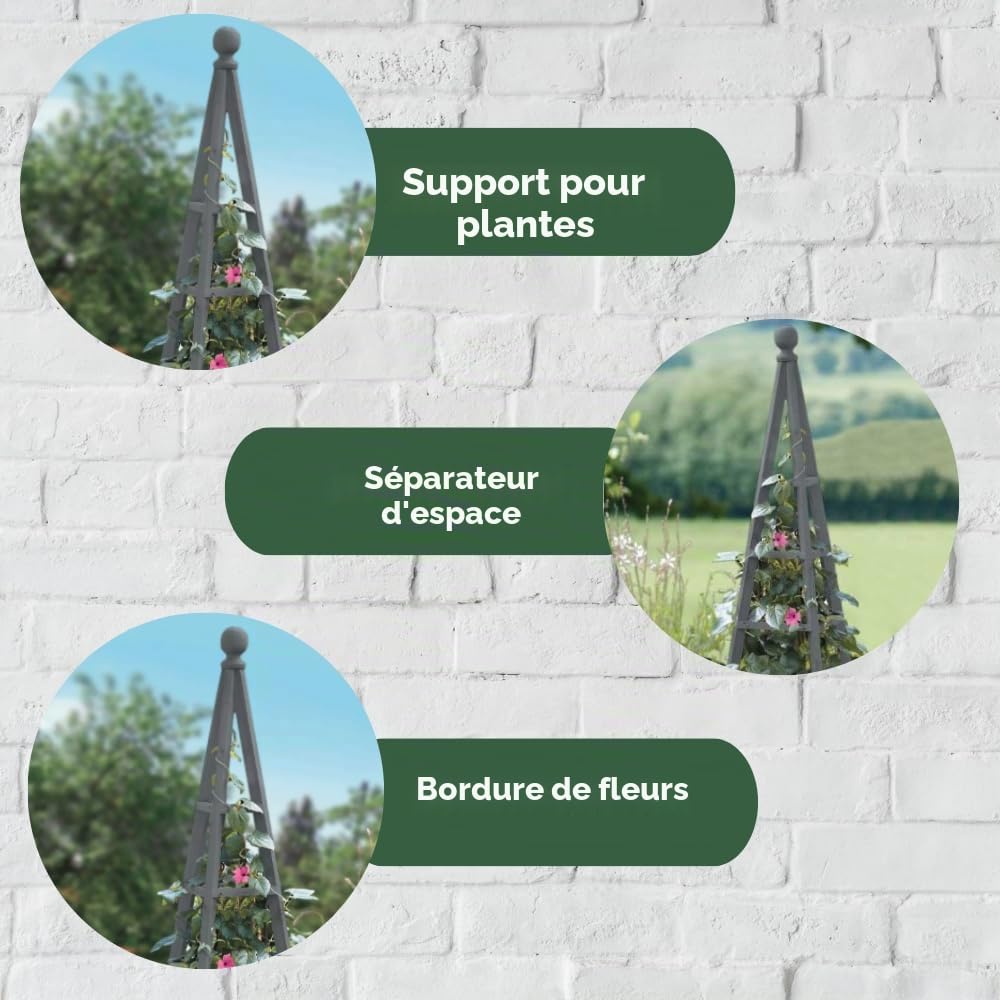 Garten Mile Treillis pour plantes grimpantes, obélisque, pyramide, support de plantes, roses, 1,9 cm, gris ardoise
