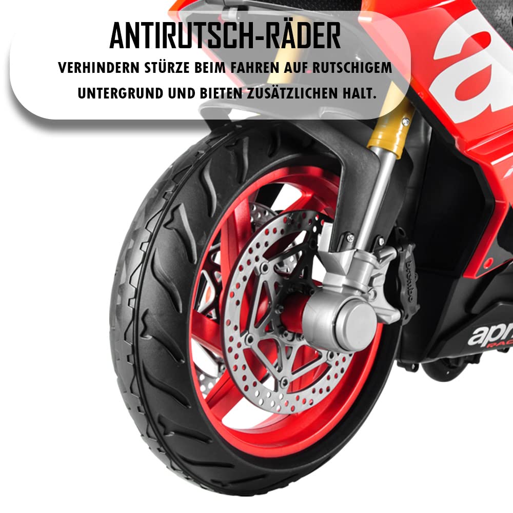 Kinder Elektro-Motorrad Aprilia RS660 12V Batterie MP3 Realistischer Sound und Lichter mit Stützräder 3-8 Jahre (Schwarz)