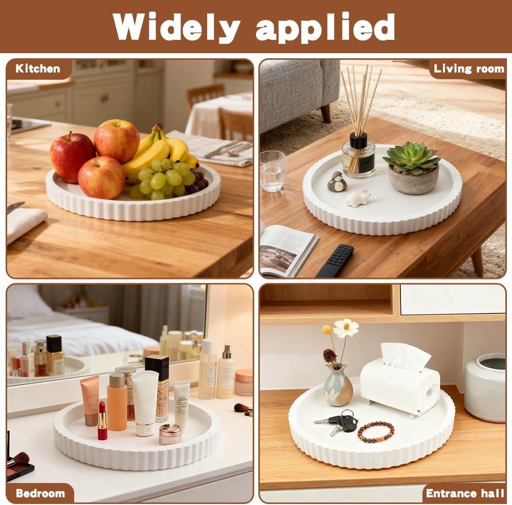 12 Inch Round Wooden Tray, Decorative Centerpiece Tray for Coffee Table