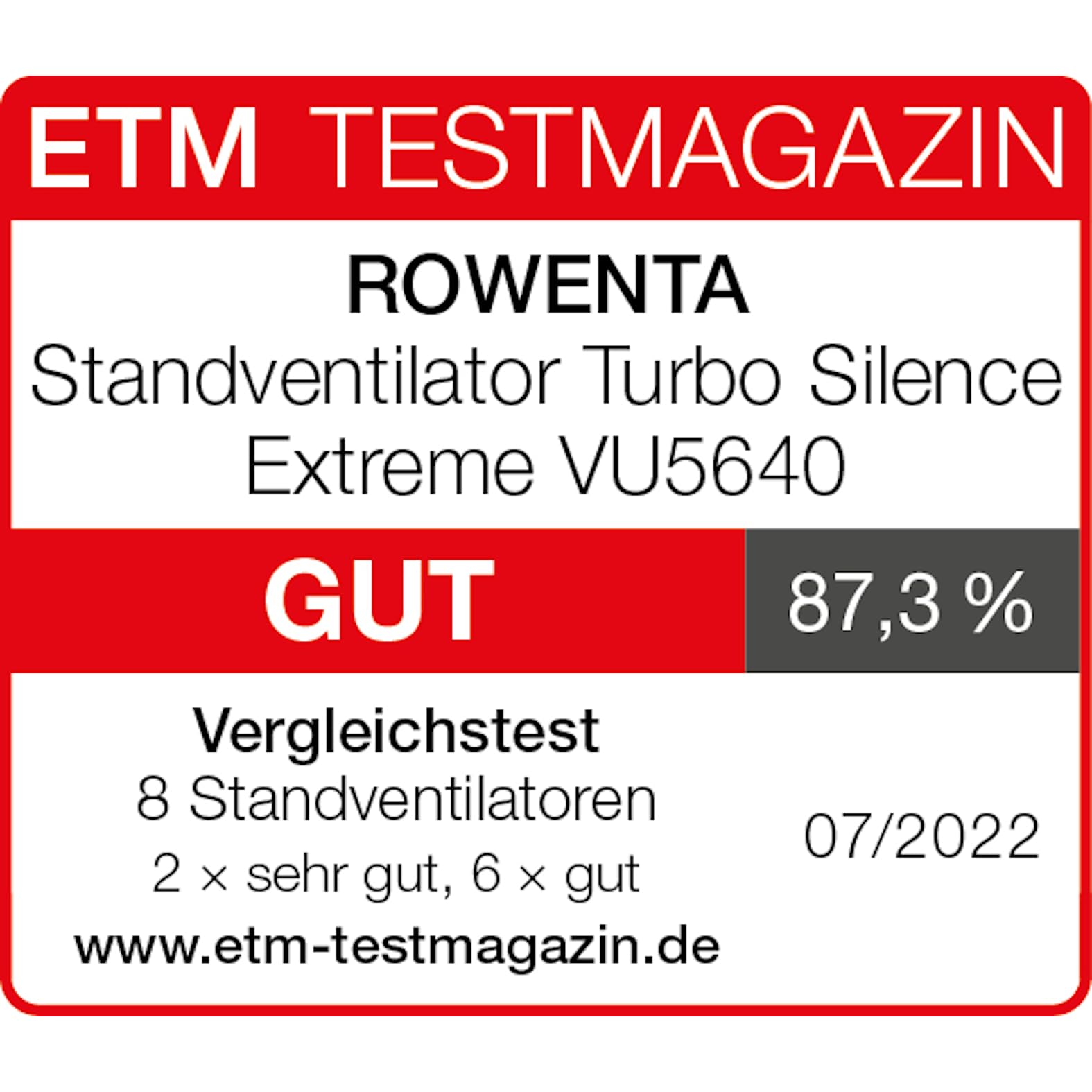 Rowenta Turbo Silence Standventilator, 45 dB(A), 72 m³/min, 4 Geschwindigkeiten, Silent Night, Turbo Boost, 120° Oszillation, Höhenverstellbar, VU5640