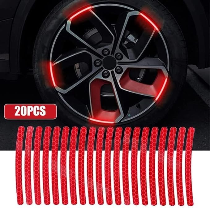 Image of 20 PCS Car Reflective Strip, Wheel Rim Stickers, Decorative Rim Strip, Wheel Adhesive Strips Stickers, Night Safety Warning Car Sticker, Auto Exterior Decor Accessories for Vehicles