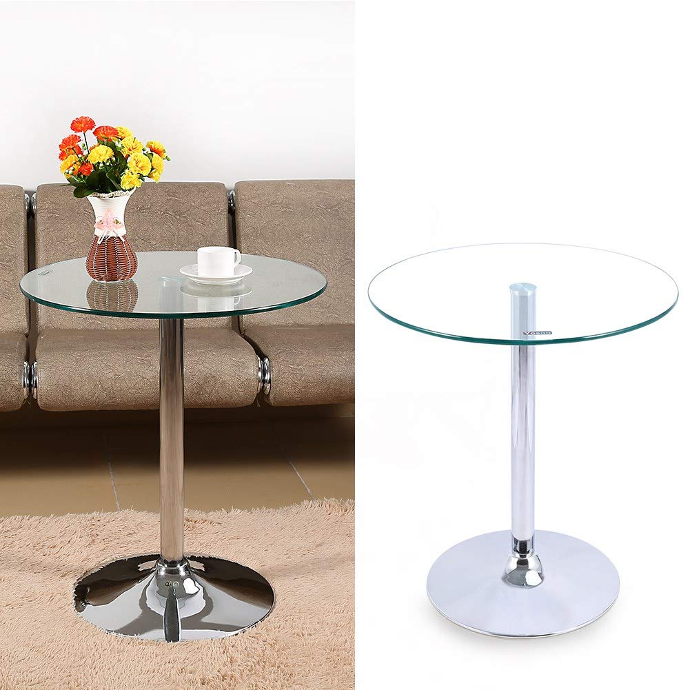 Buy GOTOTOP Pedestal Dining Table, Round Glass Dining Coffee End Side Table, 60cm Diameter