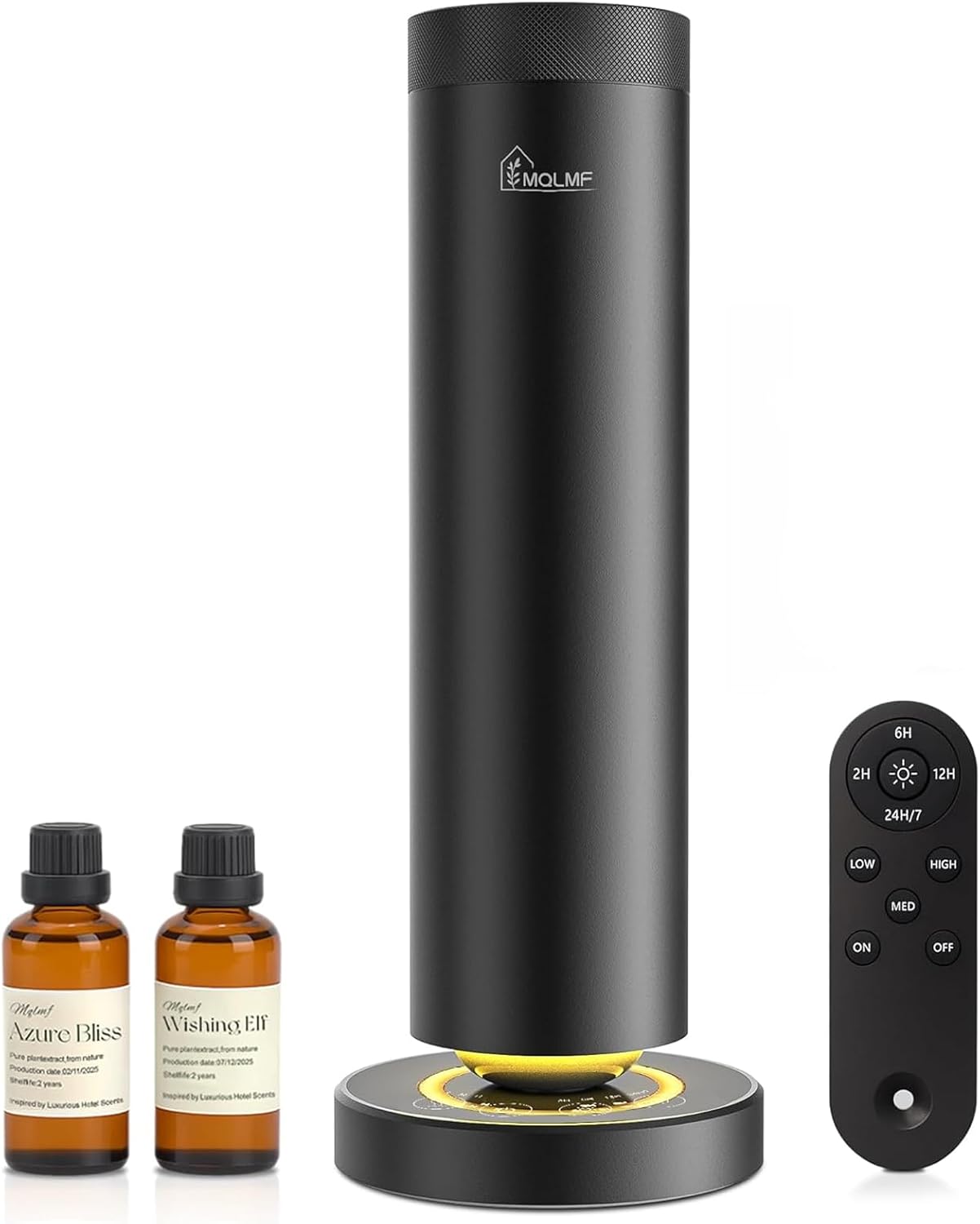 Waterless Diffuser,1500 Sq Ft,Ring Ambient Light,Aluminum,Remote Control&Touch Buttons,Adjustable Fragrance Intensity&Timer,Hotel Collection Scent Machine - Black