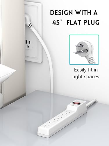 Miniatura 5 de PLUGTUL Paquete de 2 regletas protectoras contra sobretensiones de 4 pies, 6 tomas, 980 julios, enchufe plano, montaje en pared para garaje de