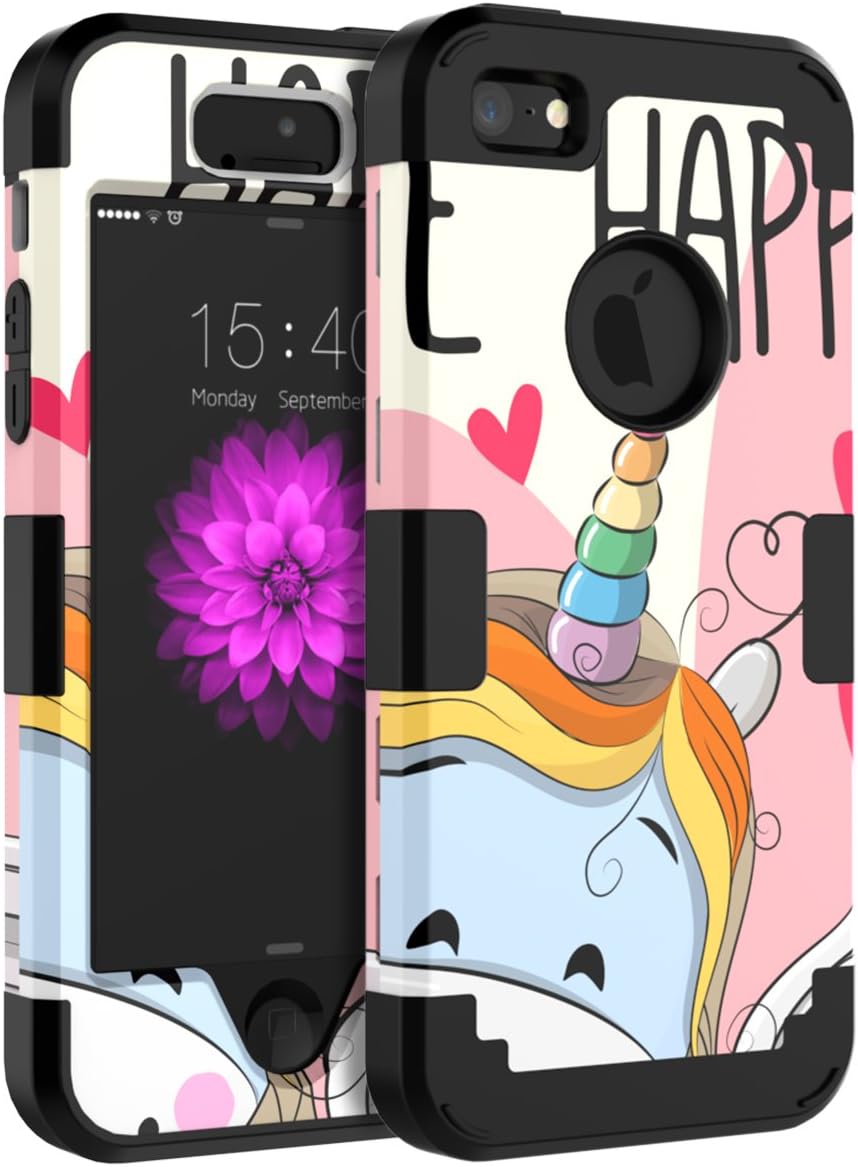 OBBCase Cute Unicorn iPhone 5 Case,iPhone SE Case,iPhone 5S Case, Heavy Duty Three Layer Silicone + Plastic Hybrid High Impact Resistant Protective Cover Case for iPhone SE/5S/5 Unicorn Black