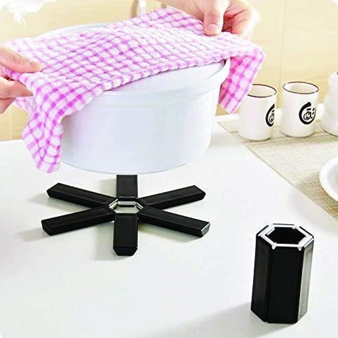 ANSHEZ® Foldable Non-Slip Tableware Mat Flower Design Heat Resistant Hot Pot Pan Holder | Folding Silicone Heat Insulation Pad for Kitchen & Restaurant - Pack of 1 (Multicolor)