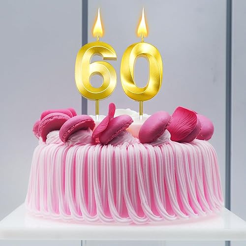 Miniatura 5 de Decoración para pastel y velas de cumpleaños número 60, números dorados para decoración de cumpleaños, decoraciones de fiesta