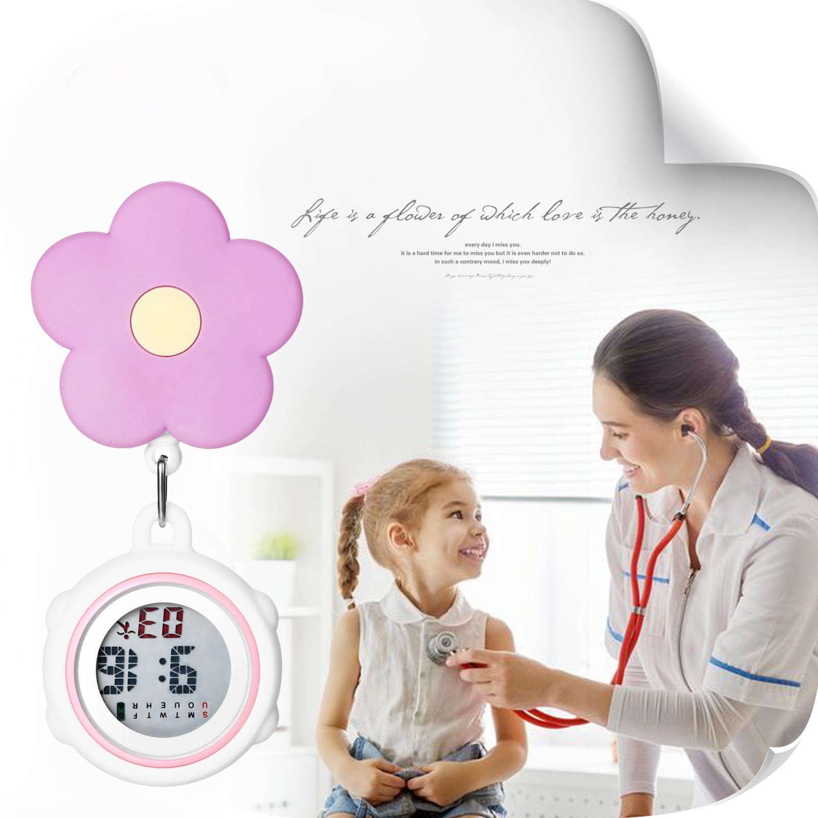 Krankenschwesteruhren Taschenuhr Schwesternuhren Multifunktional: 5 pcs Blumem Digital Schwester Uhren mit Clip Kalender Wecker Chronograph Stoppuhr Fob Uhr für Ärzte Krankenschwester