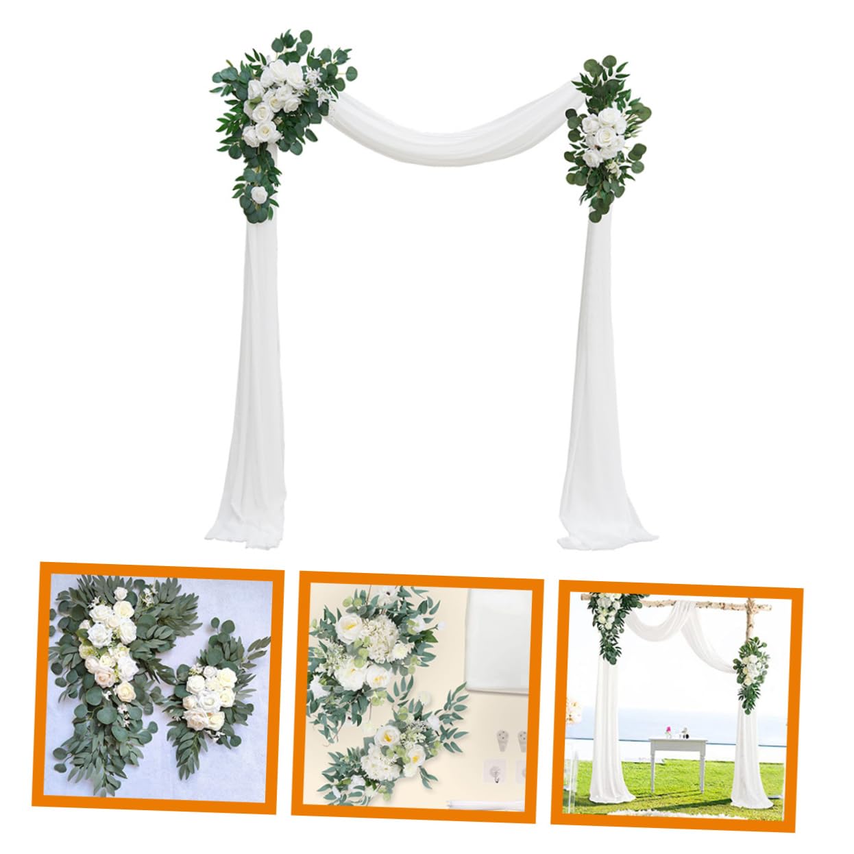 ABOOFAN Eleganter Hochzeitsbogen mit Kunstblumen für Grabgestecke Kunstvolle Dekoration aus Künstlicher Seide und Gauze für Outdoor Zeremonie und Tischdekoration