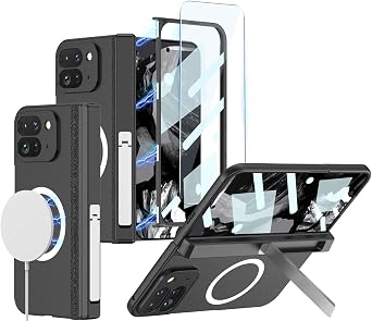 Case for Google Pixel 9 Pro Fold [Compatible with Wireless Charging], Built-in Screen Protector & Magnetic Hinge Protection and Kickstand, Thin Shockproof Phone Cover for Google Pixel Fold 2Black
