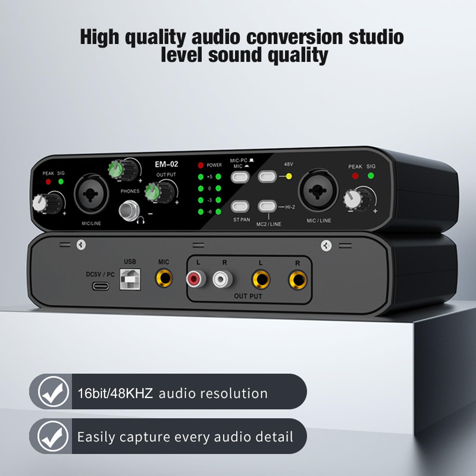 Interfaccia Audio USB, Scheda Audio Esterna da 32 Bit/384 KHZ con Preamplificatore Microfono Plug and Play per Streaming Live, Supporta Alimentazione Phantom 48 V