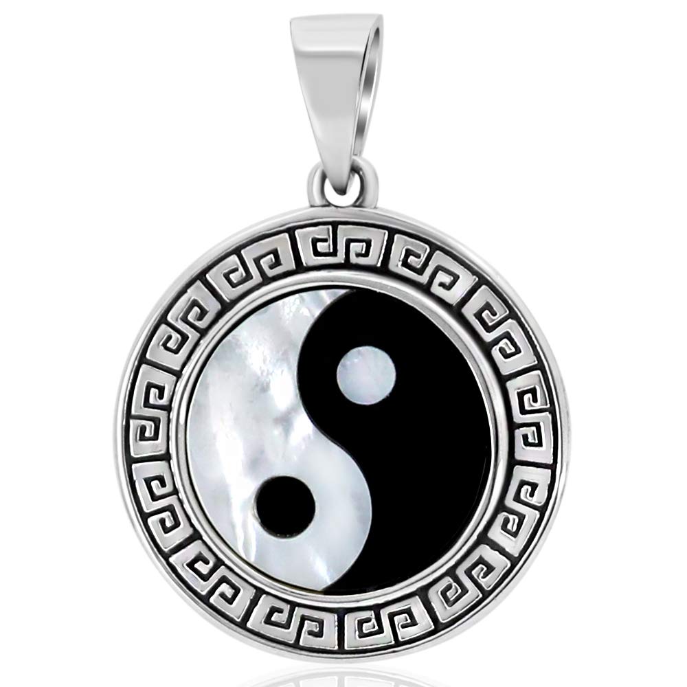 VY JEWELRY B&W YIN & YANG - 925 Sterling Silver Pendant with Black Onyx & White Shell Stones - Made in Thailand
