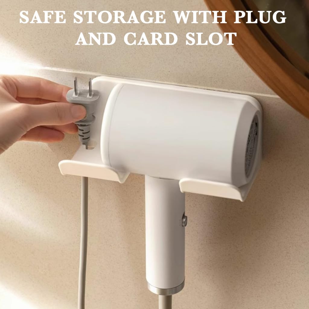 HASTHIP® 2Pcs Hair Dryer Stand with Plug Storage Slot, No Drill Self-adhesive Wall-Mounted Hair Dryer Rack Organizer Bracket for Bathroom - Image 6 thumbnail