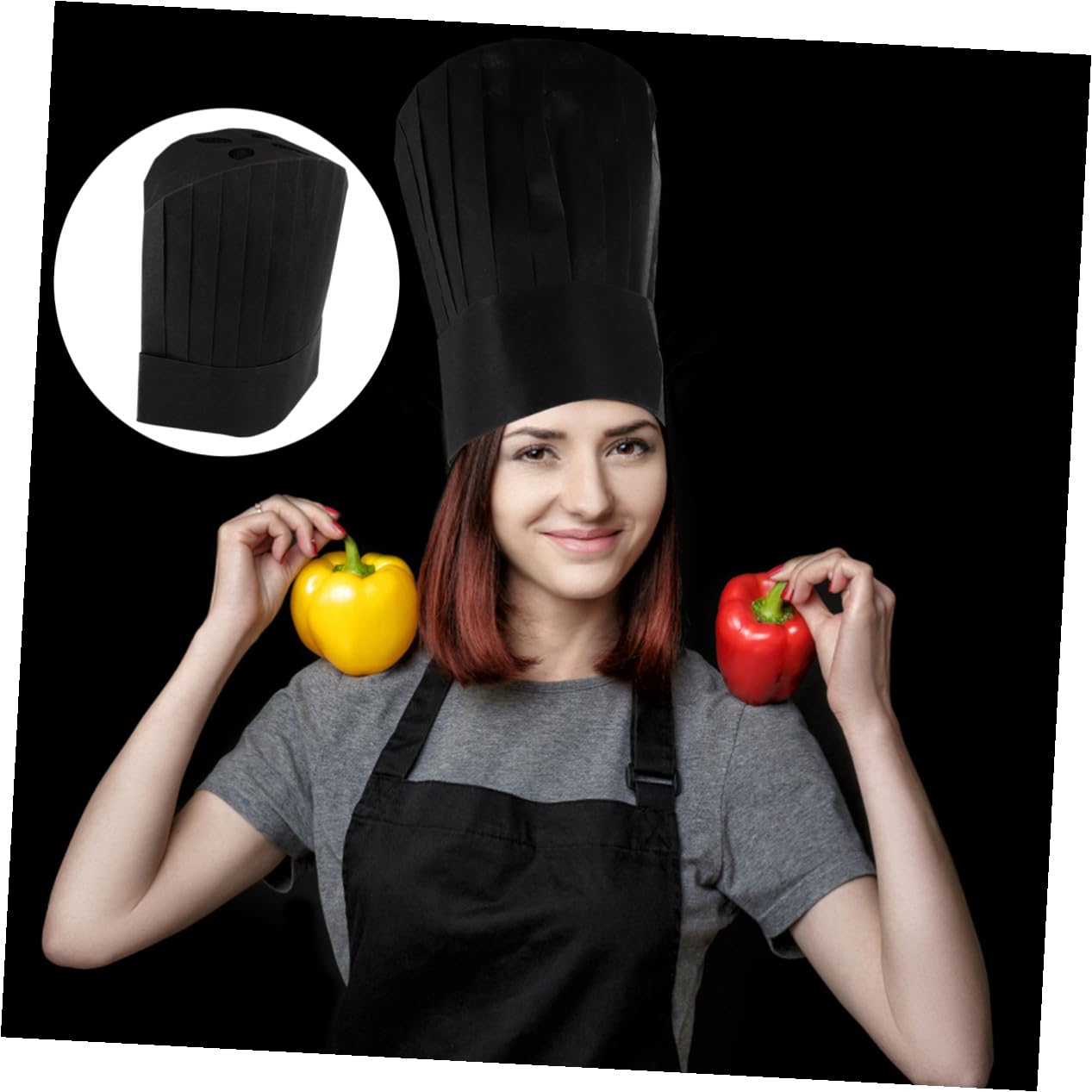 Gorro de Chef Desechable 20 Piezas Papel Negro para Cocineros | Cómodo y Suave al Tacto, Uso Desechable, para Escuelas de Cocina y Colegios, Talla 28x30cm