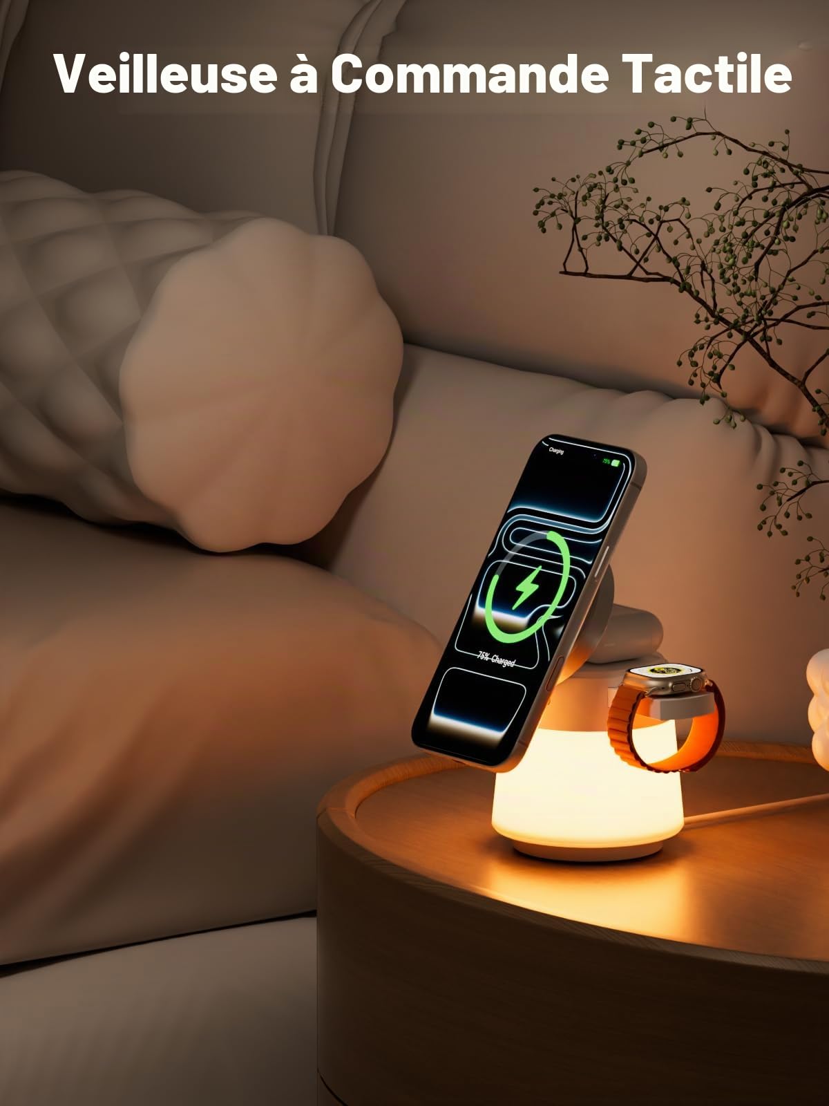 COLSUR Chargeur Induction pour iphone 17, 4 en 1 Station de Charge pour Apple Compatible pour Apple Watch and Air-Pods Chargeurs à Induction pour Téléphones Portables Veilleuse Cadeau Homme Femme