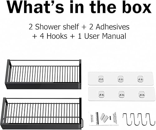 Miniatura 8 de Roseyat Estante de ducha con toallero, soporte adhesivo para champú con gancho, organizador de cesta de ducha para baño, estante de baño 2 en 1,