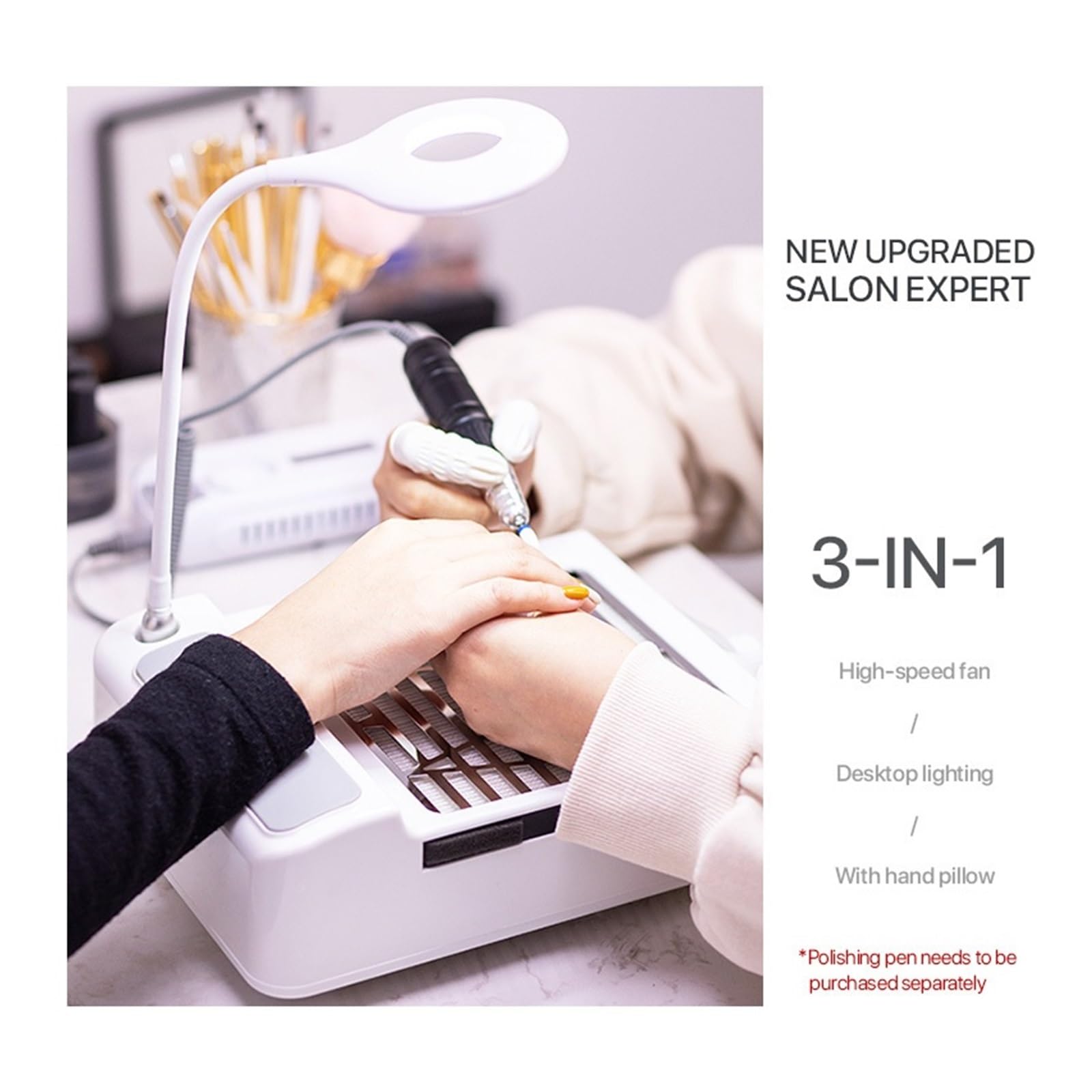 Asciuga unghie 3 in 1, aspirapolvere, cuscino for le mani, luce LED, manicure ausiliaria, rimozione, lucidatura, polvere tutto in uno Per il soggiorno o a casa