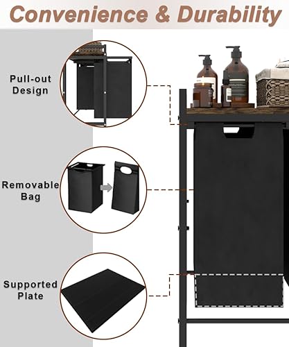 Miniatura 5 de Waaliji Cesta grande de lavandería de 14.5 galones con ruedas, bolsas clasificadoras extraíbles y extraíbles, organizador de ropa independiente para