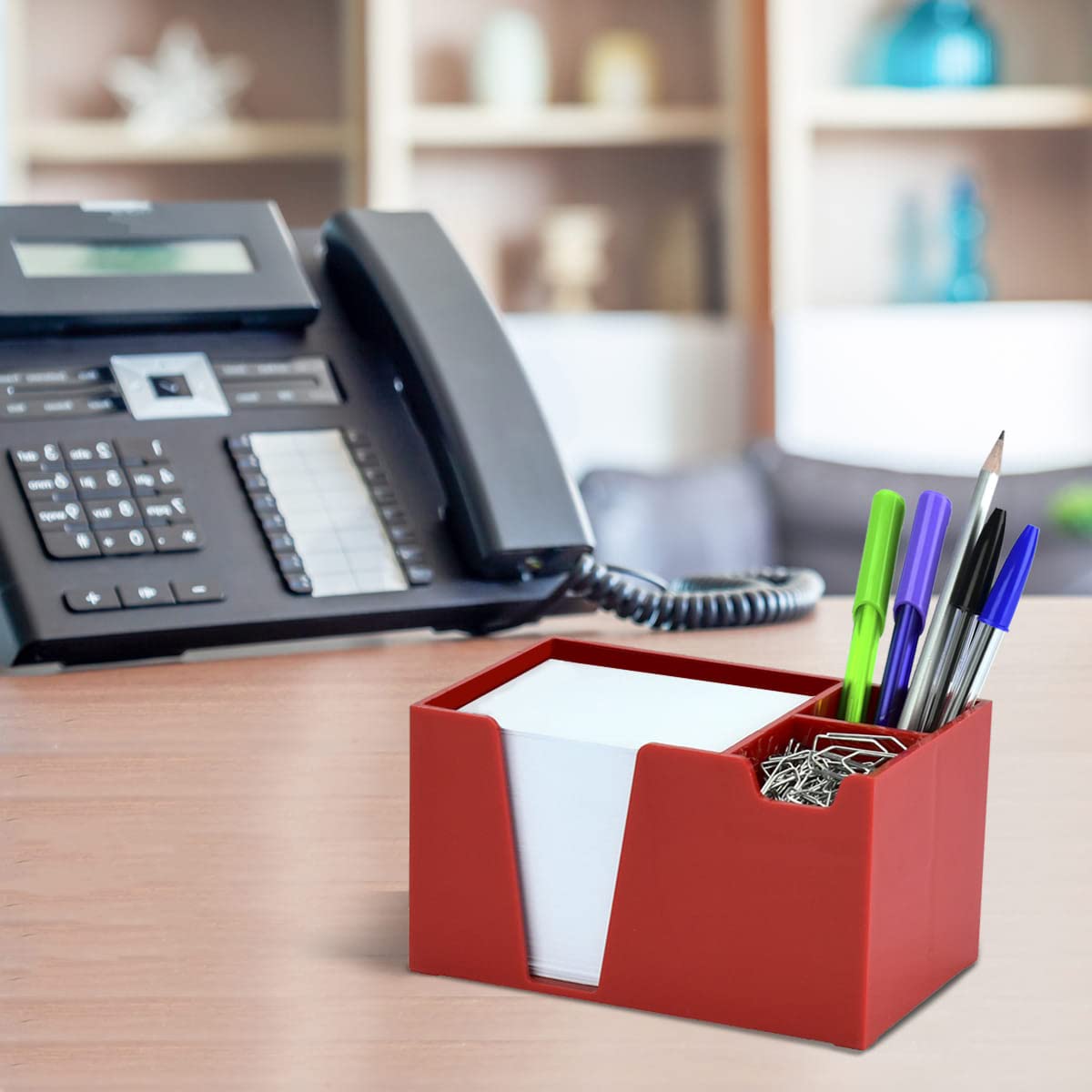 Acrimet Schreibtisch-Organizer für Stifte, Kugelschreiber, Papier, Büroklammern, Utensienhalter (Kunststoff) (Weißes Papier enthalten) (Rot)