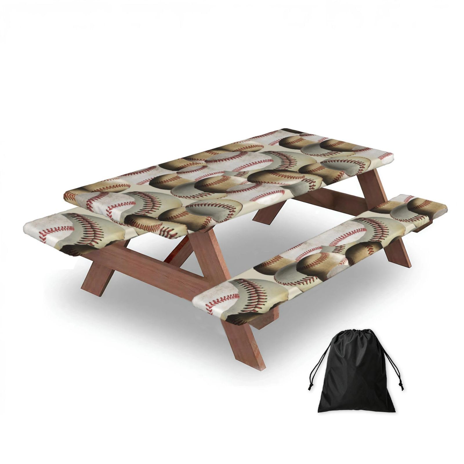 Dopklna As Picture Sports Baseball, Picnic Table Cover With Bench Covers -Waterproof Elastic Fitted Tablecloth For Garden Camping Patio 76X152cm