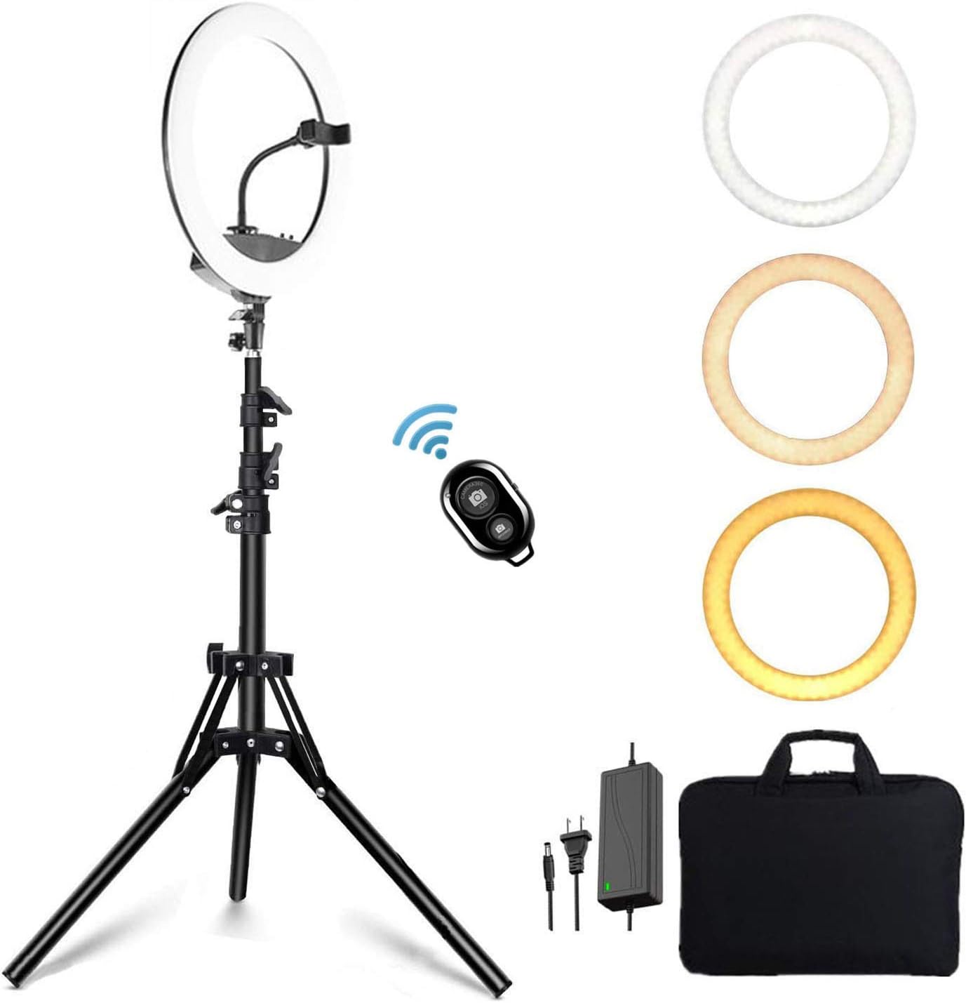 14" Selfie Ring Light with Tripod Stand 63" and 2 Phone Holder for Live Stream/Makeup,LED Beauty Camera Ringlight for YouTube Videos/Vlog/TIK Tok/Live, Compatible with iPhone & Android