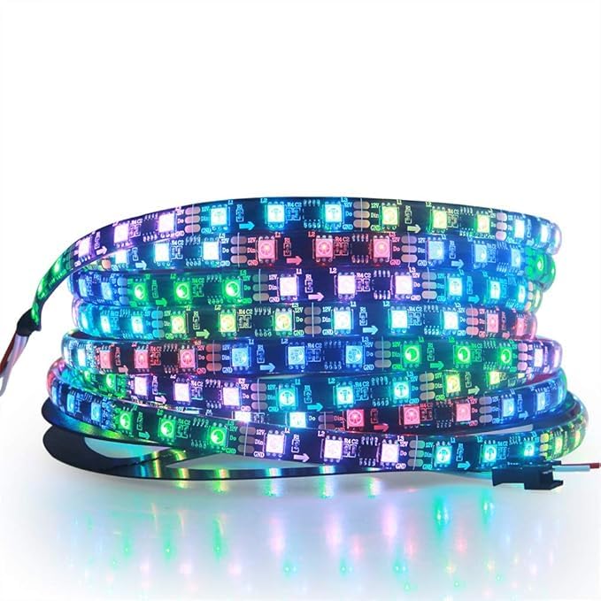 Image of WS2811 12V Addressable RGB LED Strip Light (5M), 300 LEDs, Chasing Rainbow Effects, Black PCB, Ideal for Gaming Setup, False Ceiling & DIY Projects