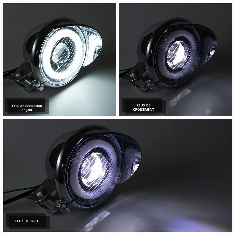 2 Pieces Phares Supplementaires a LED Pour Moto Phares Antibrouillard Universels Pour Motos Compatibles avec Les Choppers les bobbers les Cruisers Les Cafe Racers les Quads et les SUV